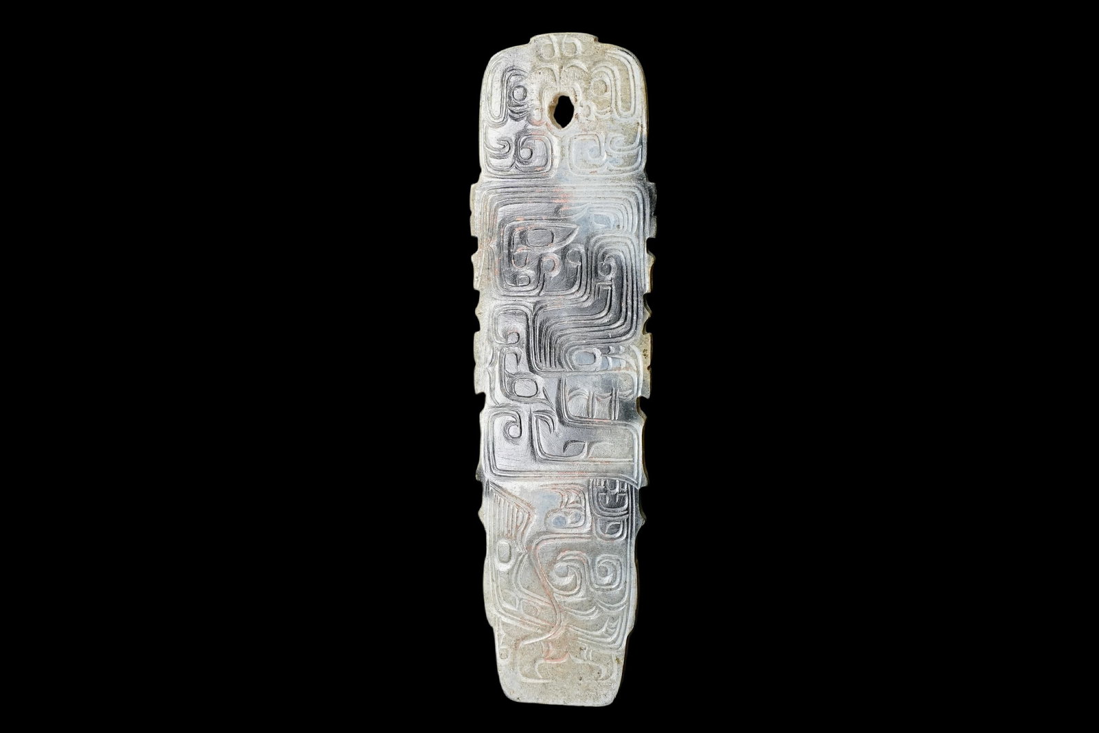A Jade ornament, 2th- 12th Pr.: Size:(Length11.2cm, Width3.1cm, Depth0.36cm) Shipping:EU\HK\USA Ondoor shipping estimation:75EUR Condition:(Good Condition, No Repairment Checked by UV&Strong Light, Age Traces) Terms:(It is the
