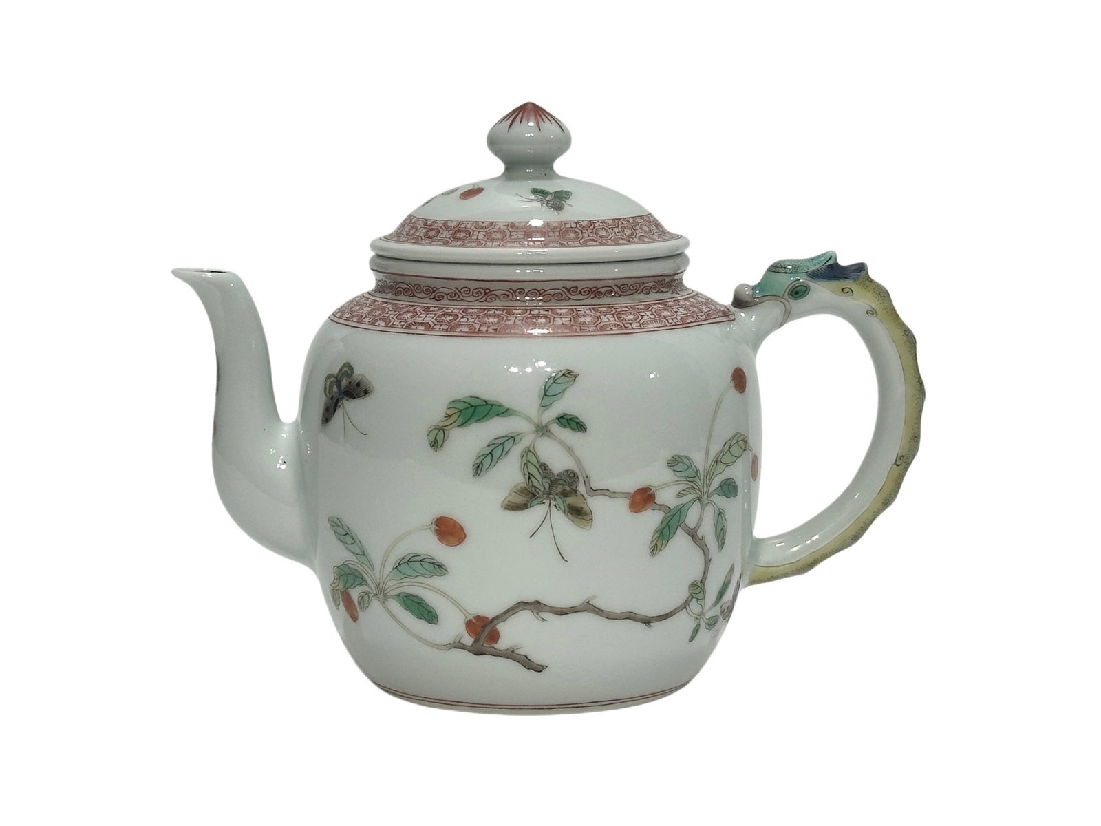 A Chinese Colorful Butterfly depicted teapot, Kang Xi Pr. (1 of 8)