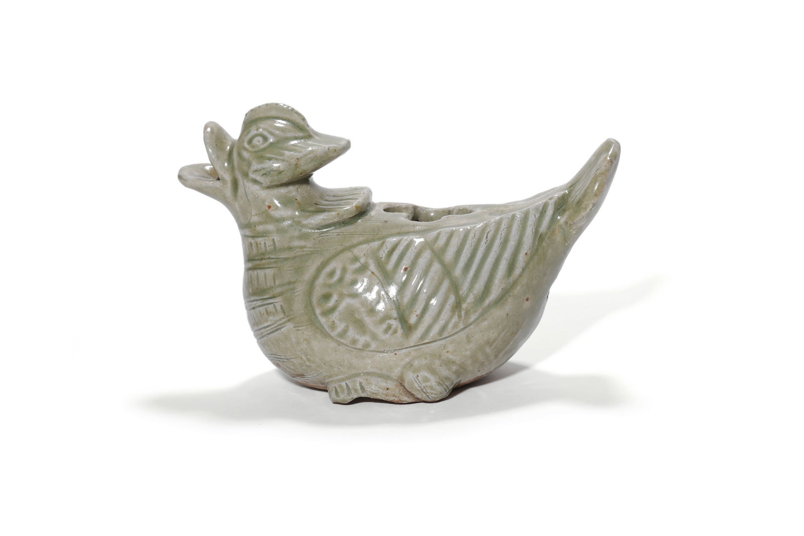 A Yue Kiln Duck-Shaped Water Dropper, 3rd?C6th C Pr.: Size:(Length 16cm) Shipping:EU\HK\USA Ondoor shipping estimation:85EUR Condition:(Good Condition, No Hairlines, No Cracks, No Repairment Checked by UV&Strong Light, Age Traces) Terms:(It is the Buyer'