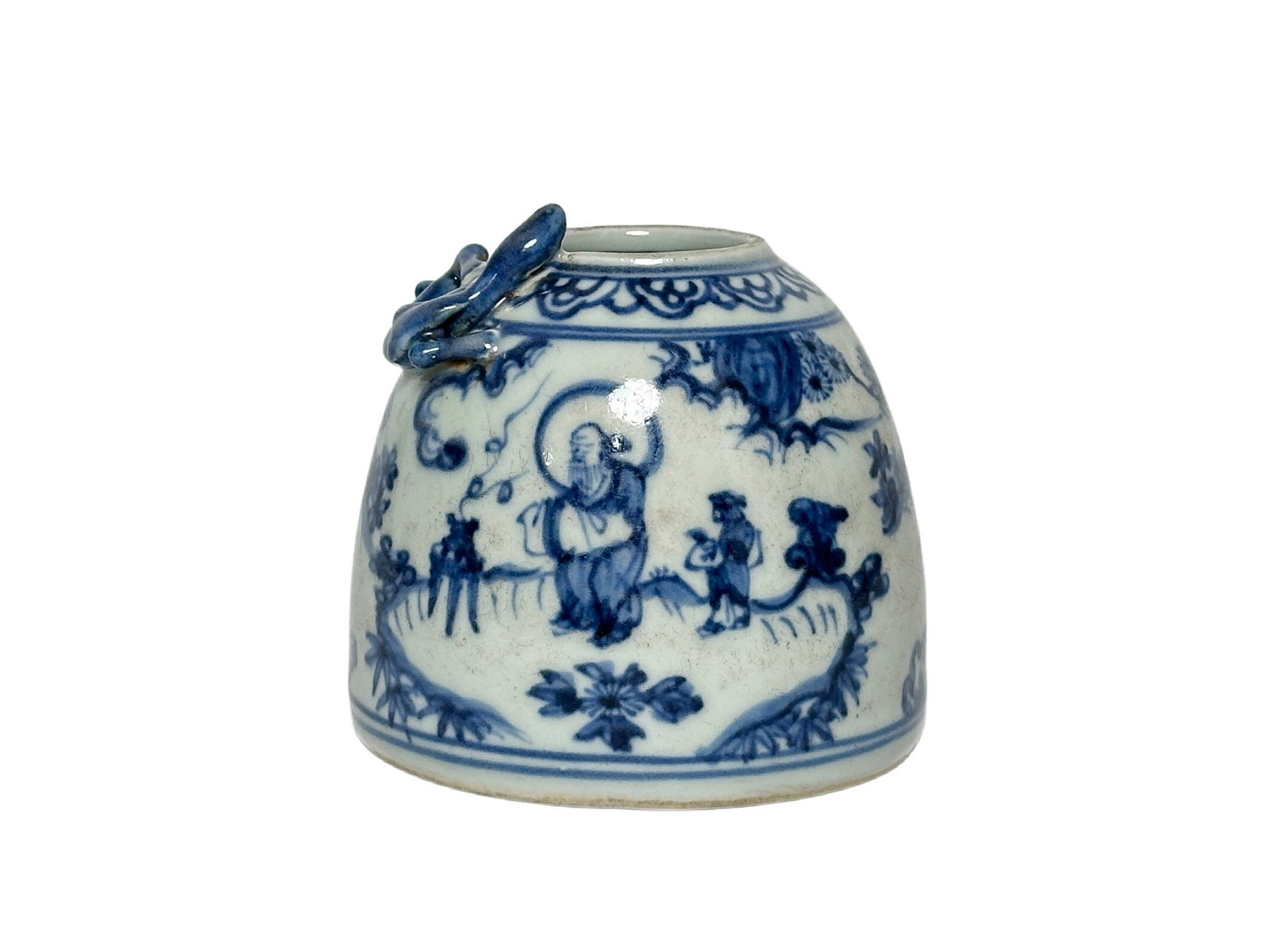 Blue and white figure water pot, Ming Dynasty Pr.: Size:(Height8.2cm, Mouth Diameter3.5cm) Shipping:EU\HK\USA Ondoor shipping estimation:95EUR Condition:(Good Condition, No Hairlines, No Cracks, No Repairment Checked by UV&Strong Light, Age Traces) Te