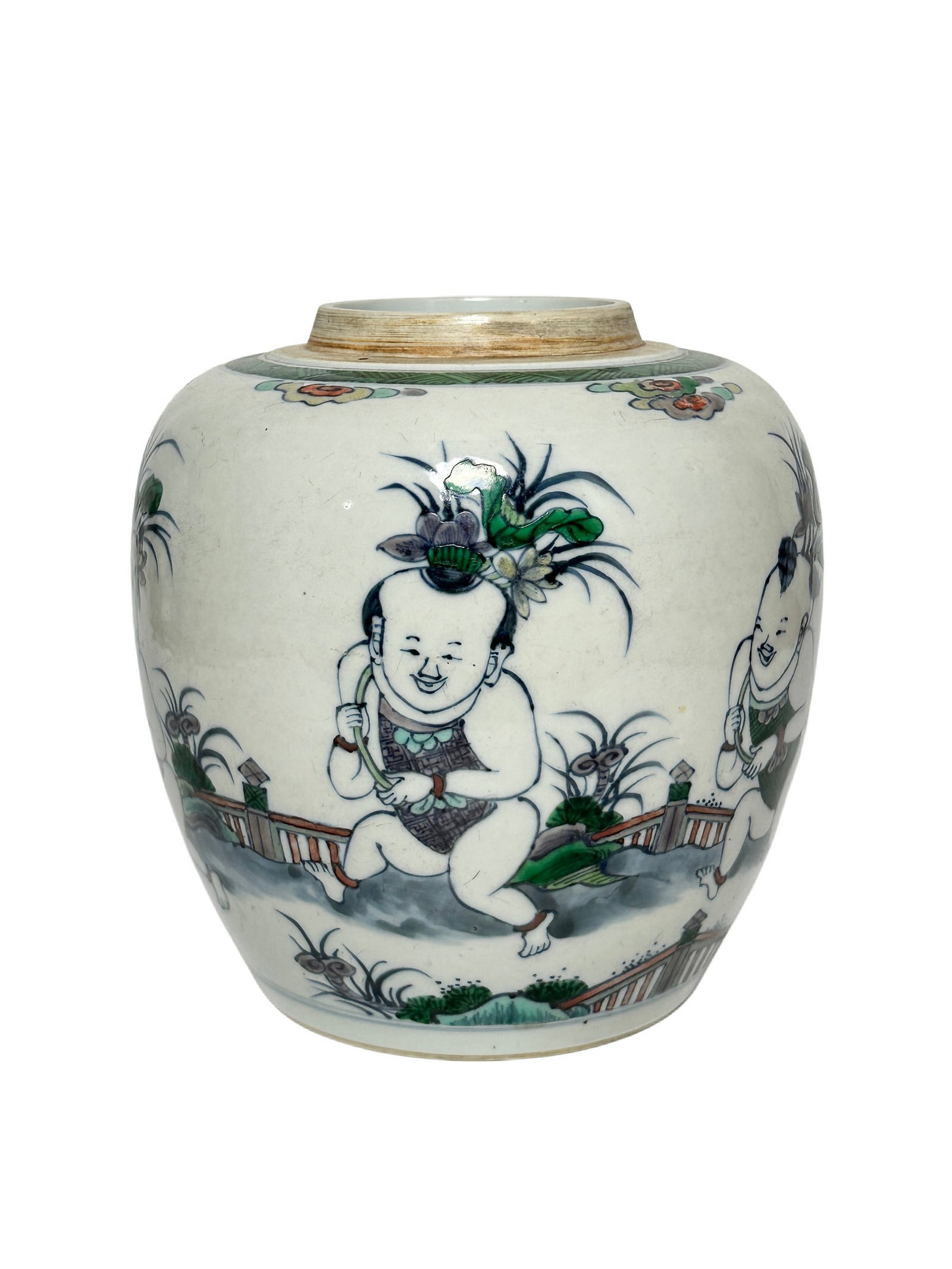 Blue and white and colorful infant players pattern jar, Ming Dynasty Pr.: Size:(Height21cm, Mouth Diameter9.5cm) Shipping:EU\HK\USA Ondoor shipping estimation:115EUR Condition:(Good Condition, No Hairlines, No Cracks, No Repairment Checked by UV&Strong Light, Age Traces) Te