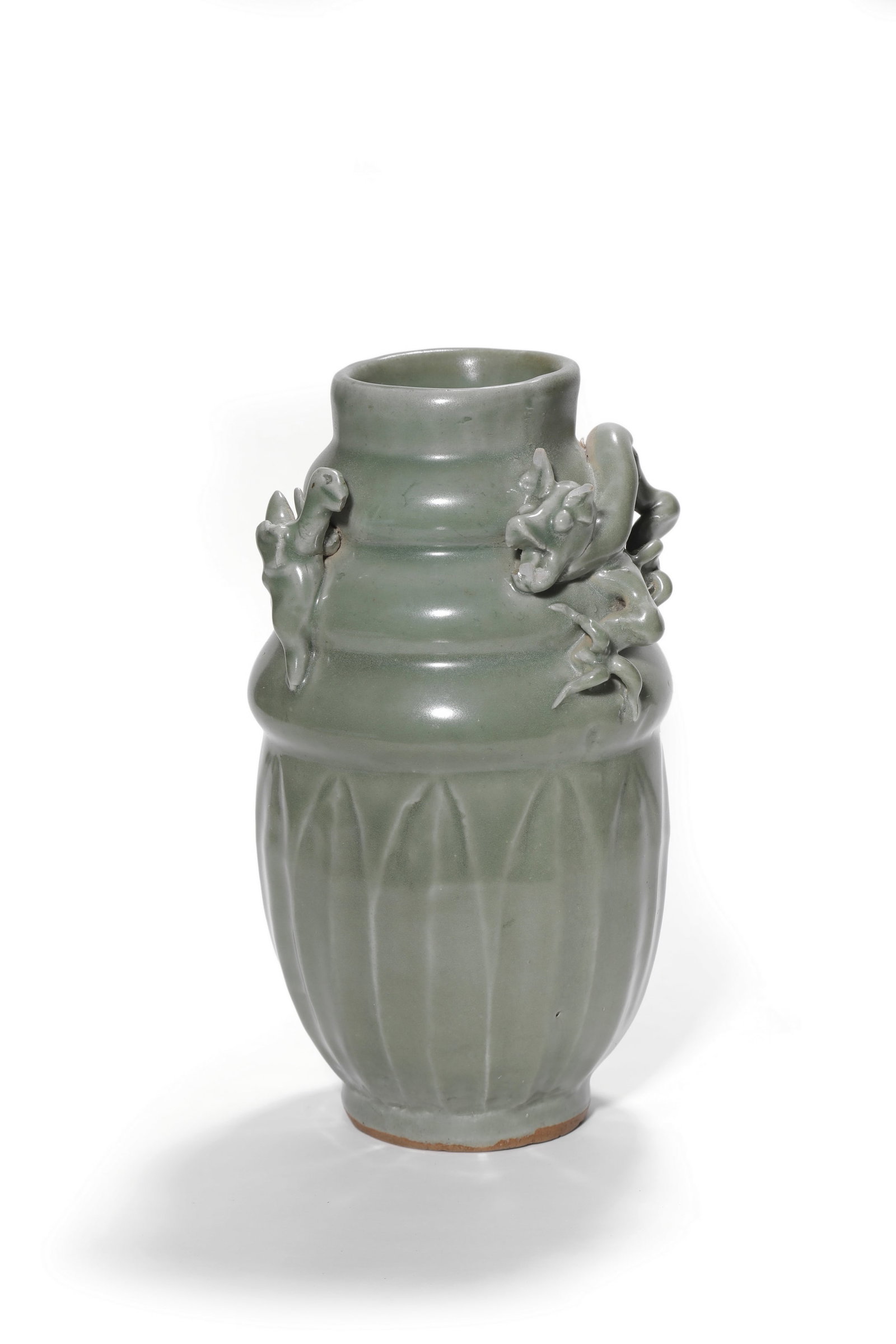 A Longquan Celadon Dragon Relief Vase, 13th?C14th C Pr. (1 of 6)