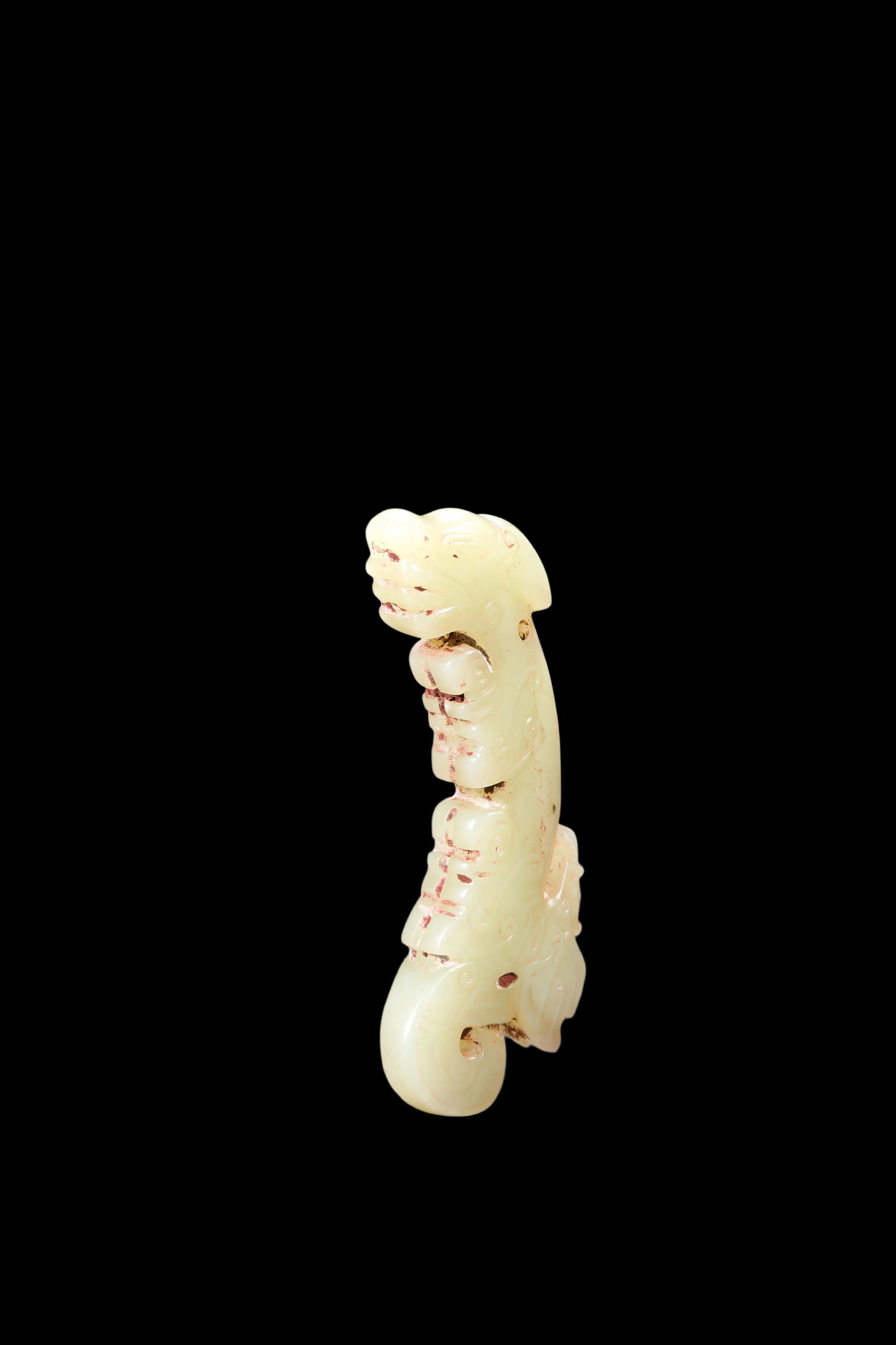 A Pale Celadon Jade C-Shaped Dragon Pendant, Western Zhou, Circa 10th?C9th C BC Pr.: Size:(Length 9.3cm ) Shipping:EU\HK\USA Ondoor shipping estimation:75EUR Condition:(Good Condition, No Repairment Checked by UV&Strong Light, Age Traces) Terms:(It is the Buyer's responsibility to ins