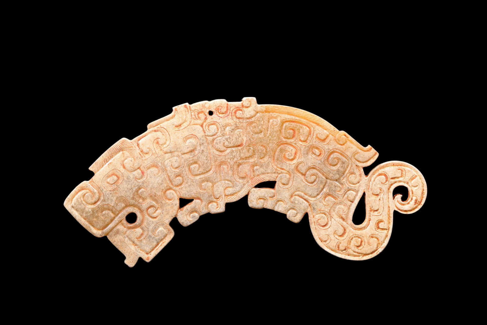 A Calcified Pale Jade Tiger Plaque, Spring & Autumn, Circa 8th?C5th C BC Pr.: Size:(L15:cm ) Shipping:EU\HK\USA Ondoor shipping estimation:75EUR Condition:(Good Condition, No Repairment Checked by UV&Strong Light, Age Traces) Terms:(It is the Buyer's responsibility to inspect e
