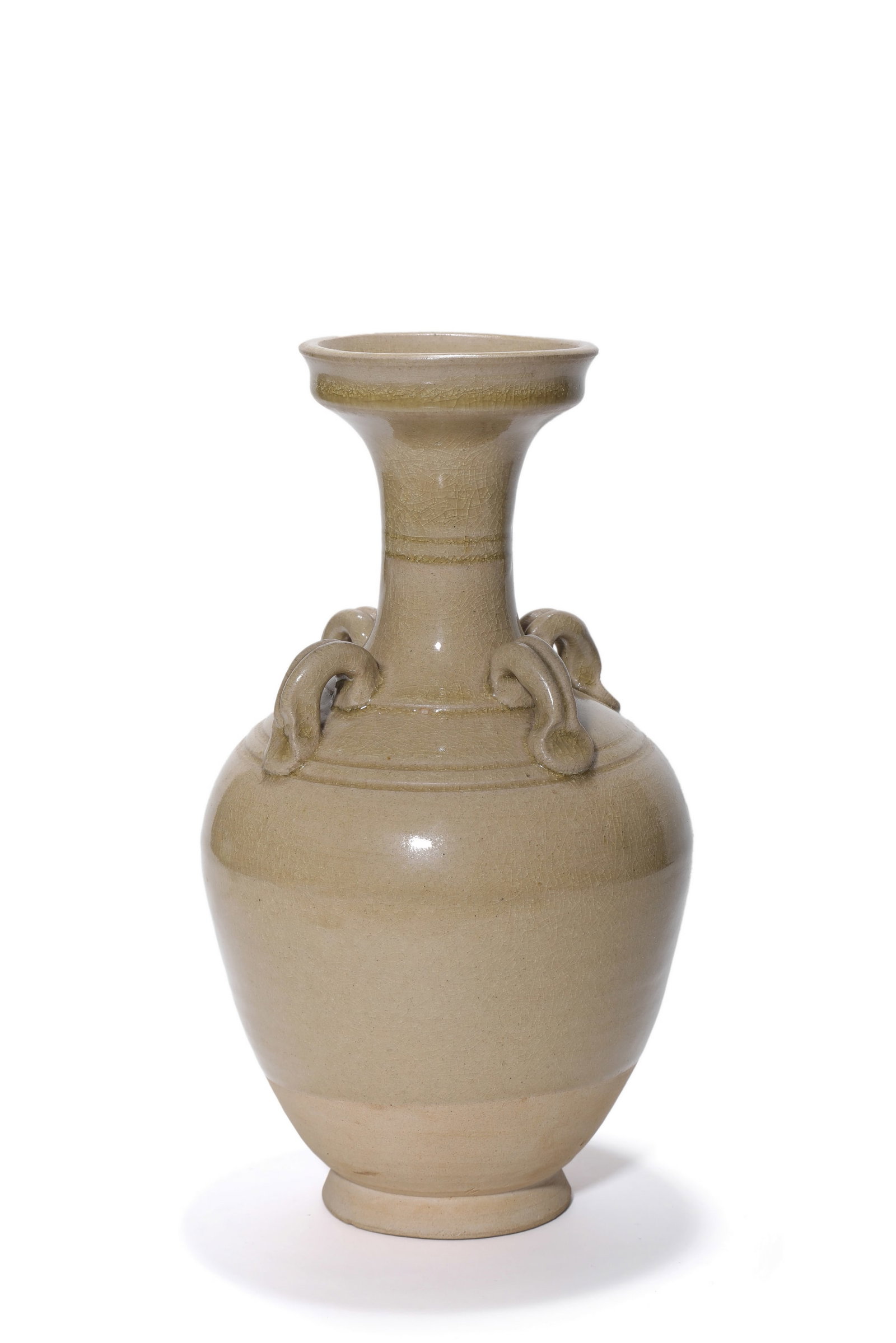 A Yue Kiln Four-Lug Pan Mouth Vase, 3rd?C6th C Pr. (1 of 4)
