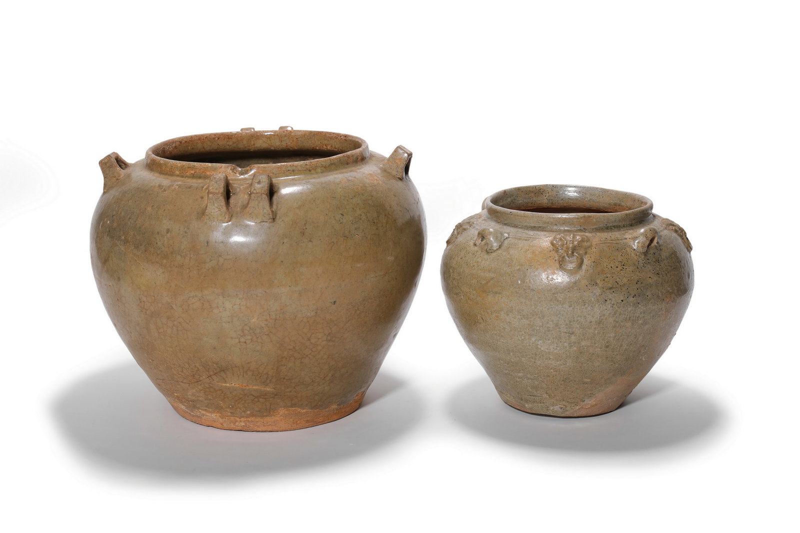 A Pair of Yue Kiln Multi-Lug Jars, 3rd–6th C Pr. (1 of 6)