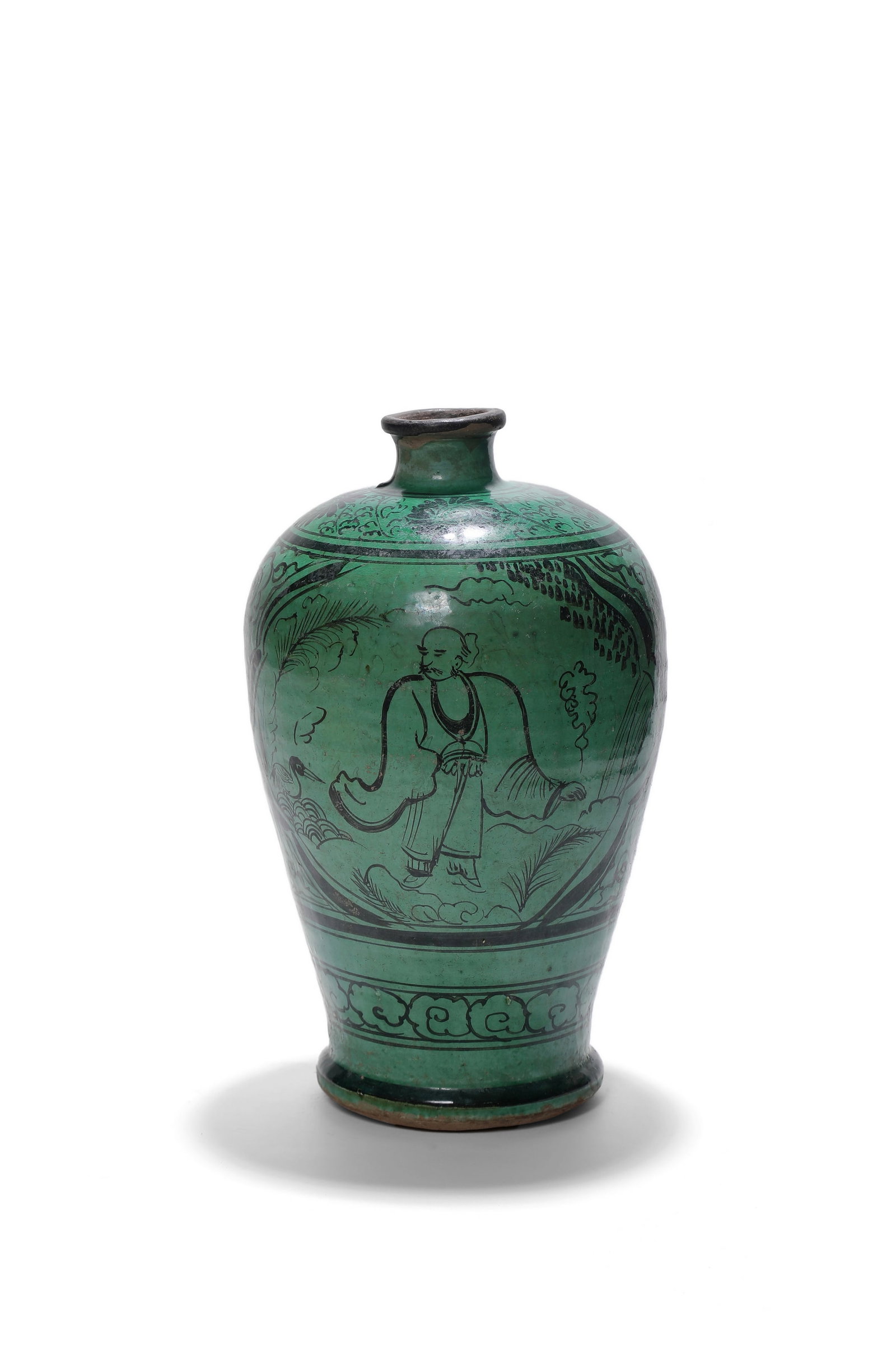 A Chinese Ancient Green?glazed Painted Meiping Vase, 13th?14th century Pr. (1 of 5)
