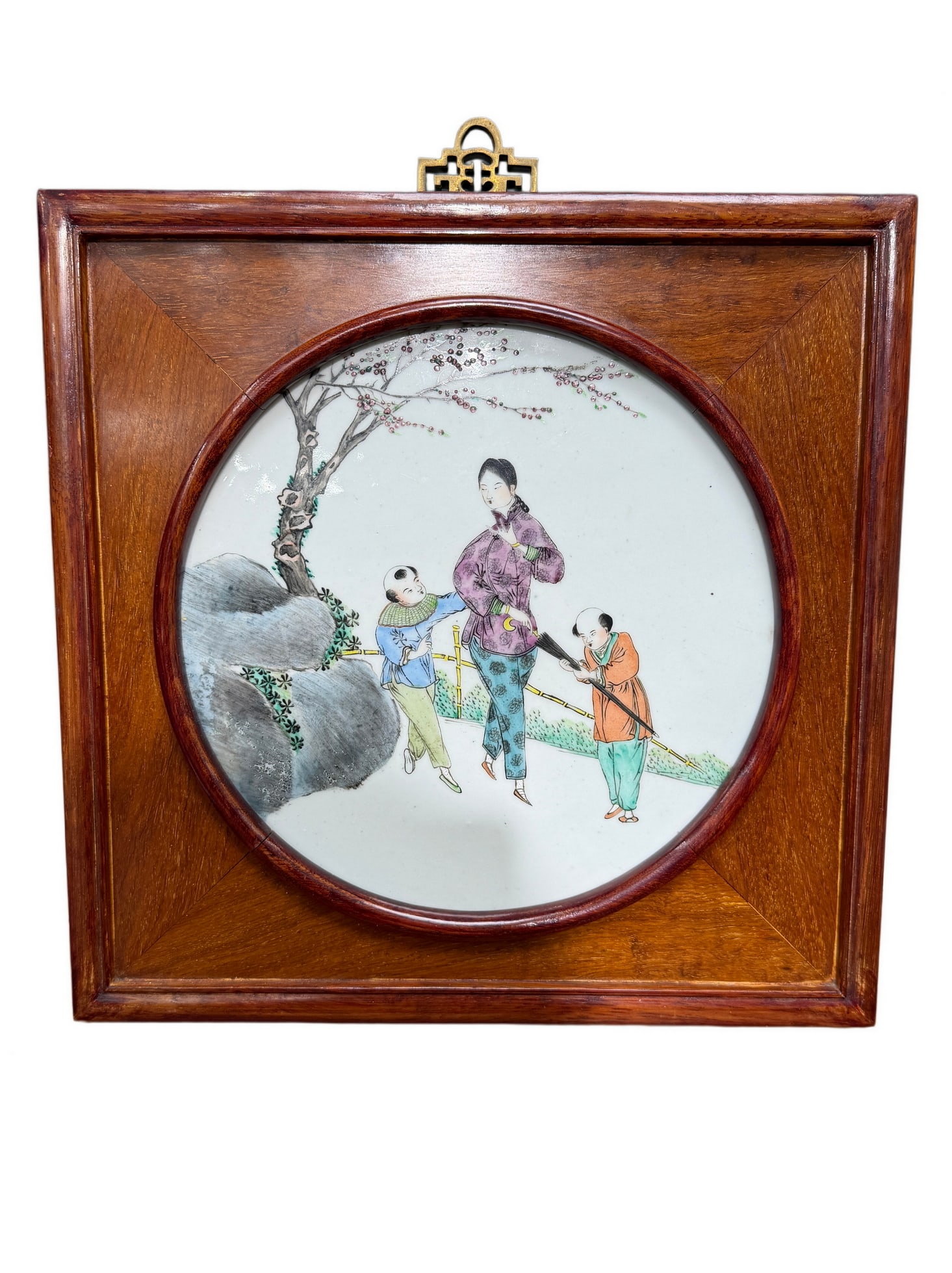 A porcelain plaque with wood frame, Qing Dynasty Pr. (1 of 3)