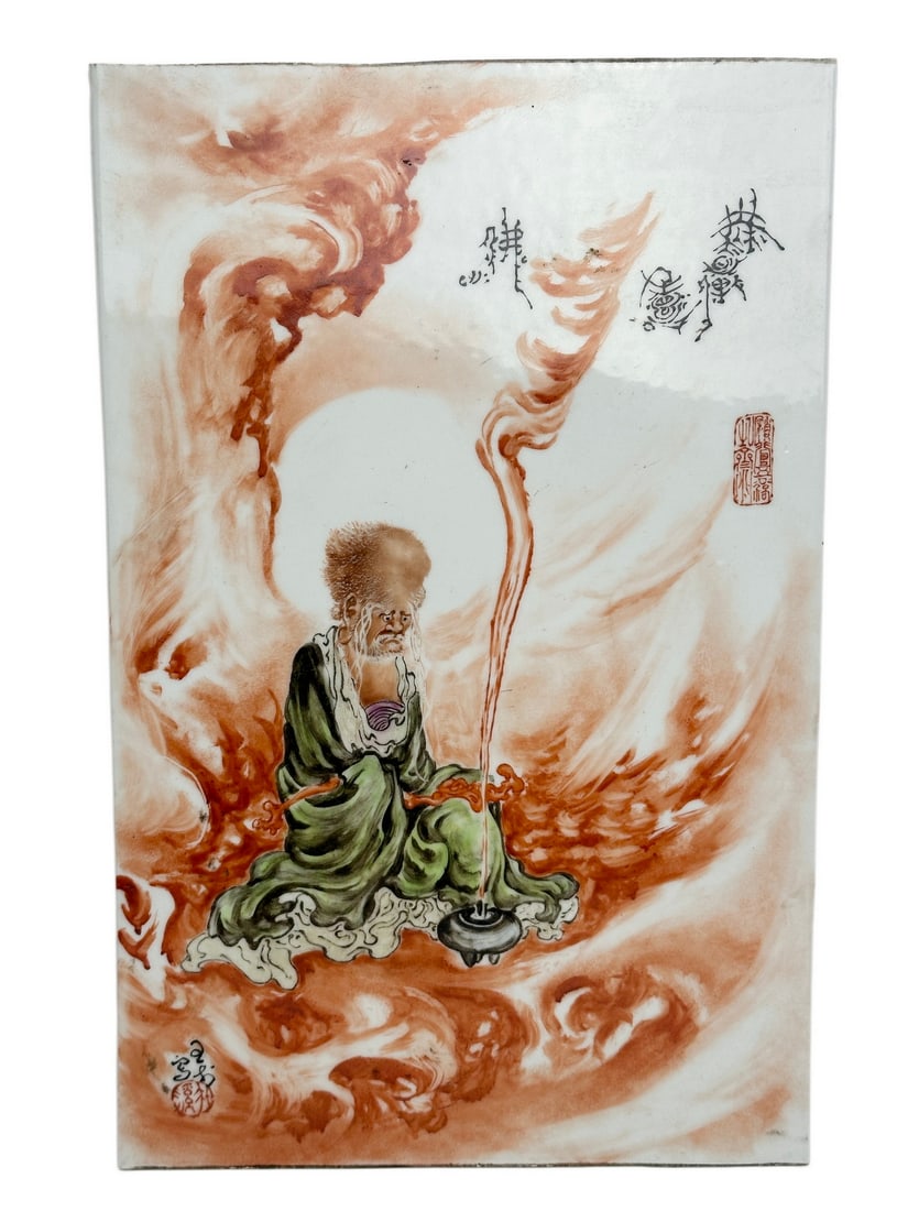 A Chinese cooper red porcelain panel with figure painted, Republic Pr.: Size:(Height41.5cm/W26.5cm) Shipping:EU\HK\USA Ondoor shipping estimation:135EUR Condition:(Good Condition, No Hairlines, No Cracks, No Repairment Checked by UV&Strong Light, Age Traces) Terms:(It is 