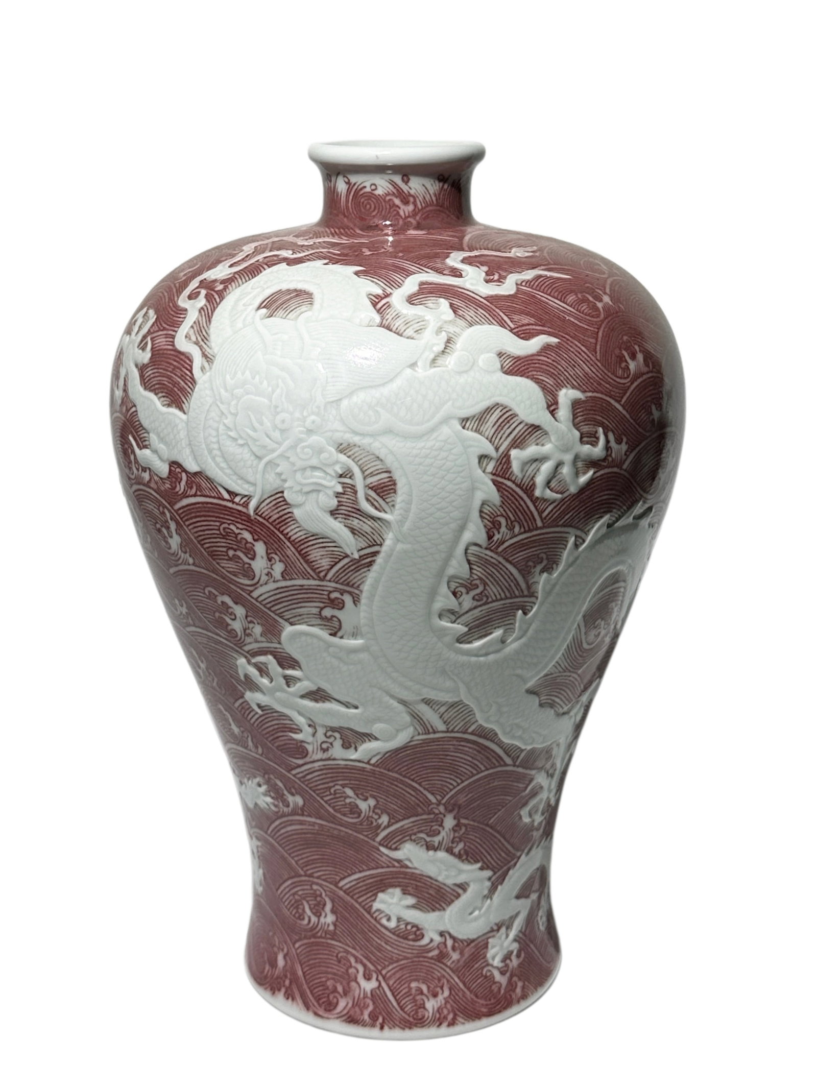 A fine Chinese underglaze red meiping vase with sea water, cloud and dragon patterns, YongZheng Pr. (1 of 10)