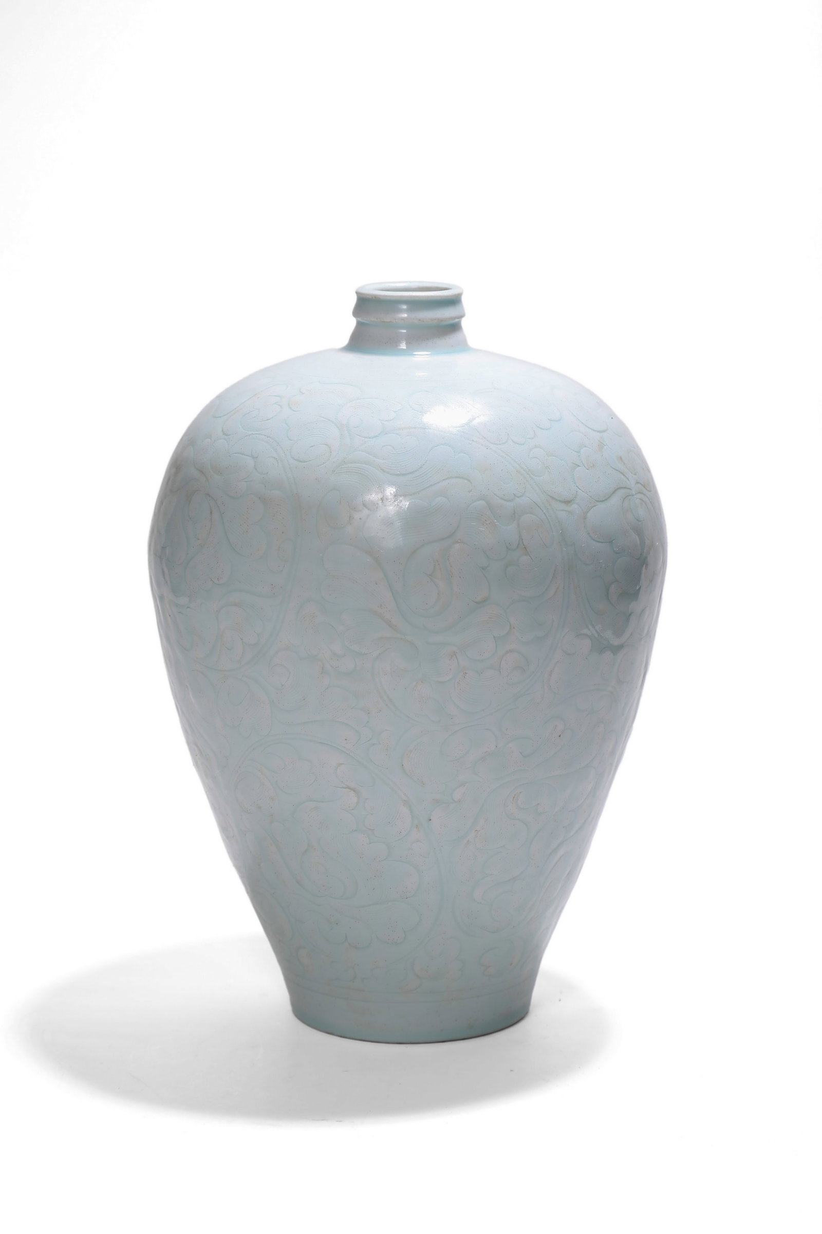 A Chinese Ancient Qingbai Glazed Carved Meiping Vase, 10th?13th century Pr. (1 of 6)