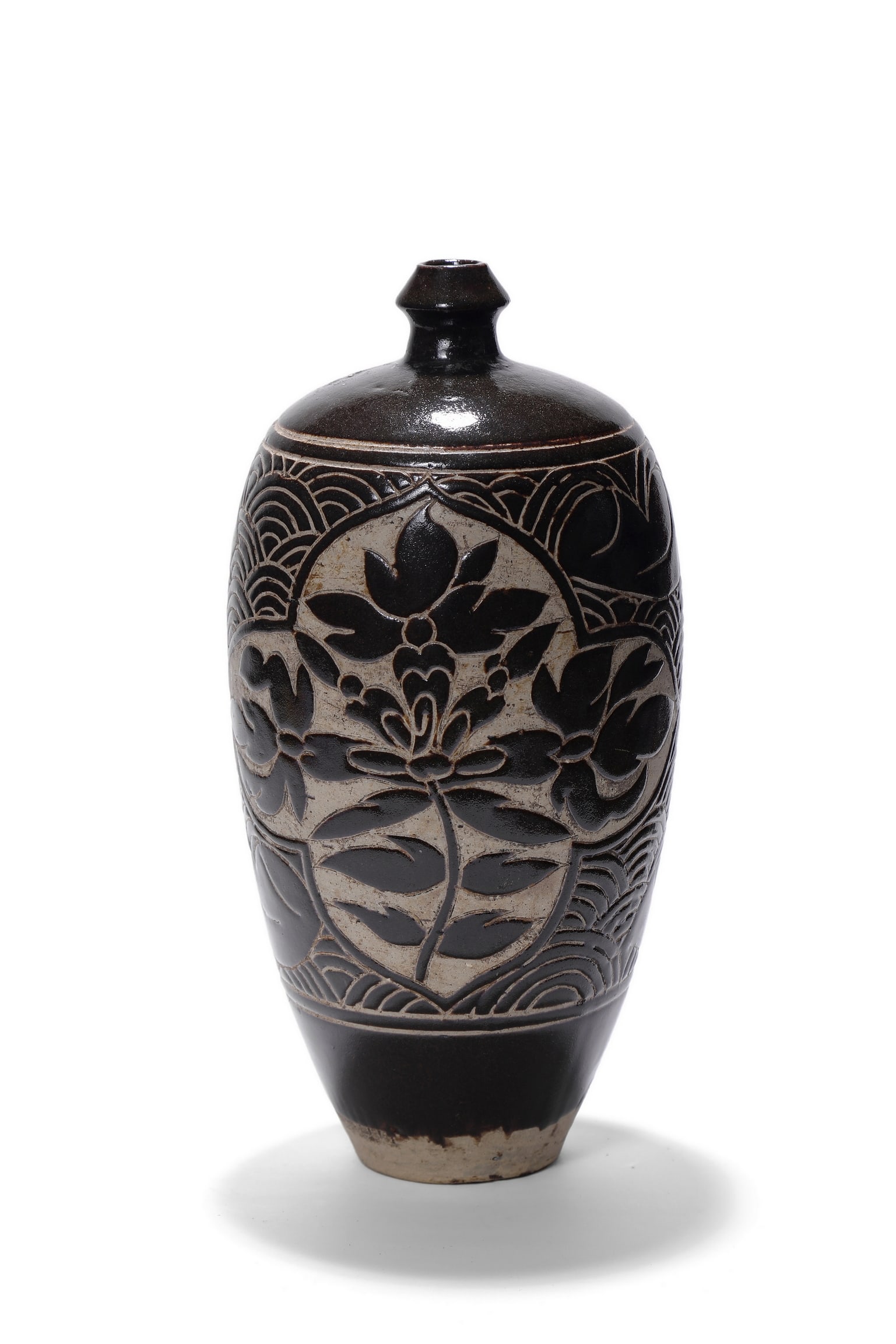 A Chinese Ancient Cizhou Black?glazed Carved Meiping Vase, 11th?13th century Pr. (1 of 4)