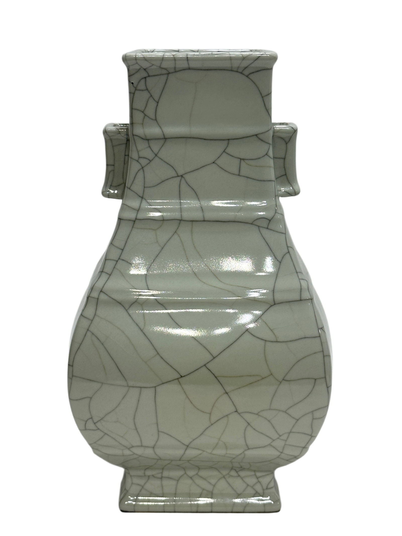 A Chinese guan ware vase with double ears, YongZheng Pr.: Size:(Height34.2cm, Mouth Diameter10.7cm) Shipping:EU\HK\USA Ondoor shipping estimation:135EUR Condition:(Good Condition, No Hairlines, No Cracks, No Repairment Checked by UV&Strong Light, Age