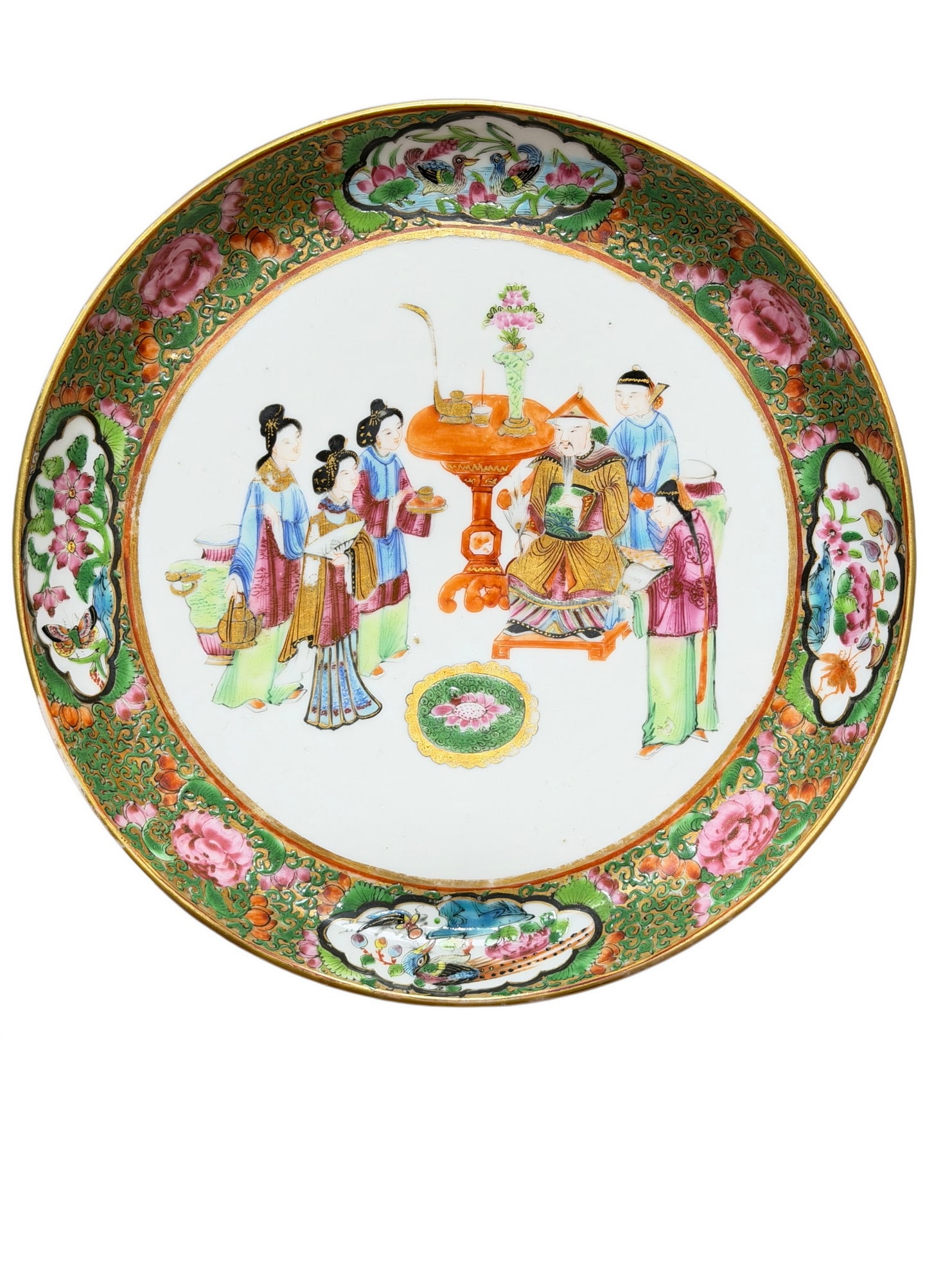 A Chinese cantonese enamel dish, Qing Dynasty Pr.: Size:(Mouth Diameter21.5cm, Height3.1cm) Shipping:EU\HK\USA Ondoor shipping estimation:95EUR Condition:(Good Condition with invisiable hairline, No Cracks, No Repairment Checked by UV&Strong Light, Ag