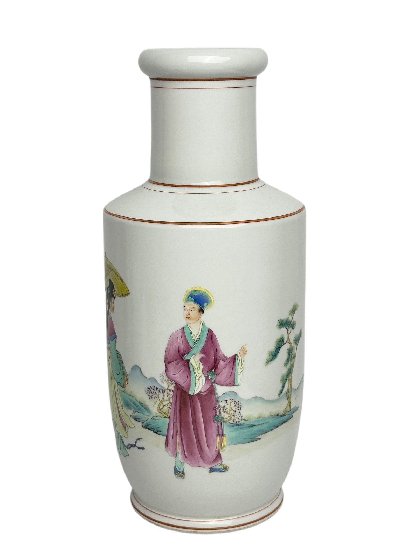 A Chinese Famille Rose vase with signature, 1970's Pr.: Size:(Height35.3cm, Mouth Diameter8cm) Shipping:EU\HK\USA Ondoor shipping estimation:115EUR Condition:(Good Condition, No Hairlines, No Cracks, No Repairment Checked by UV&Strong Light, Age Traces)