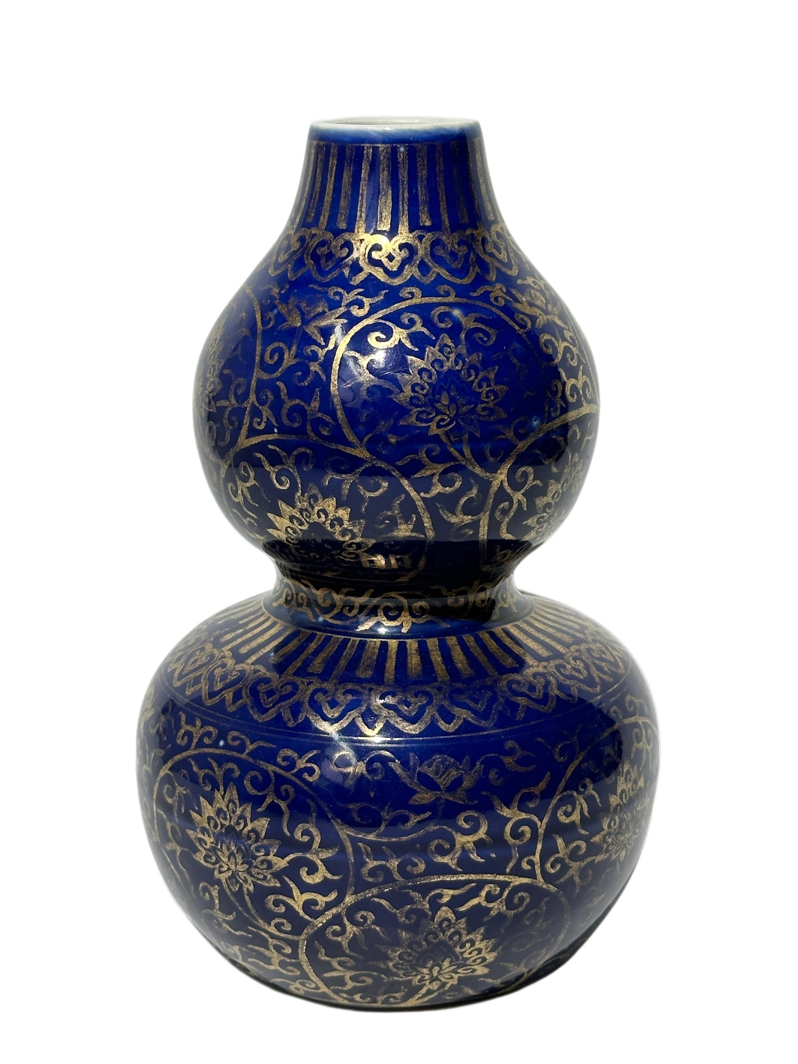 A gilt Chinese blue ground gourd vase, Ming Dynasty Pr. (1 of 6)