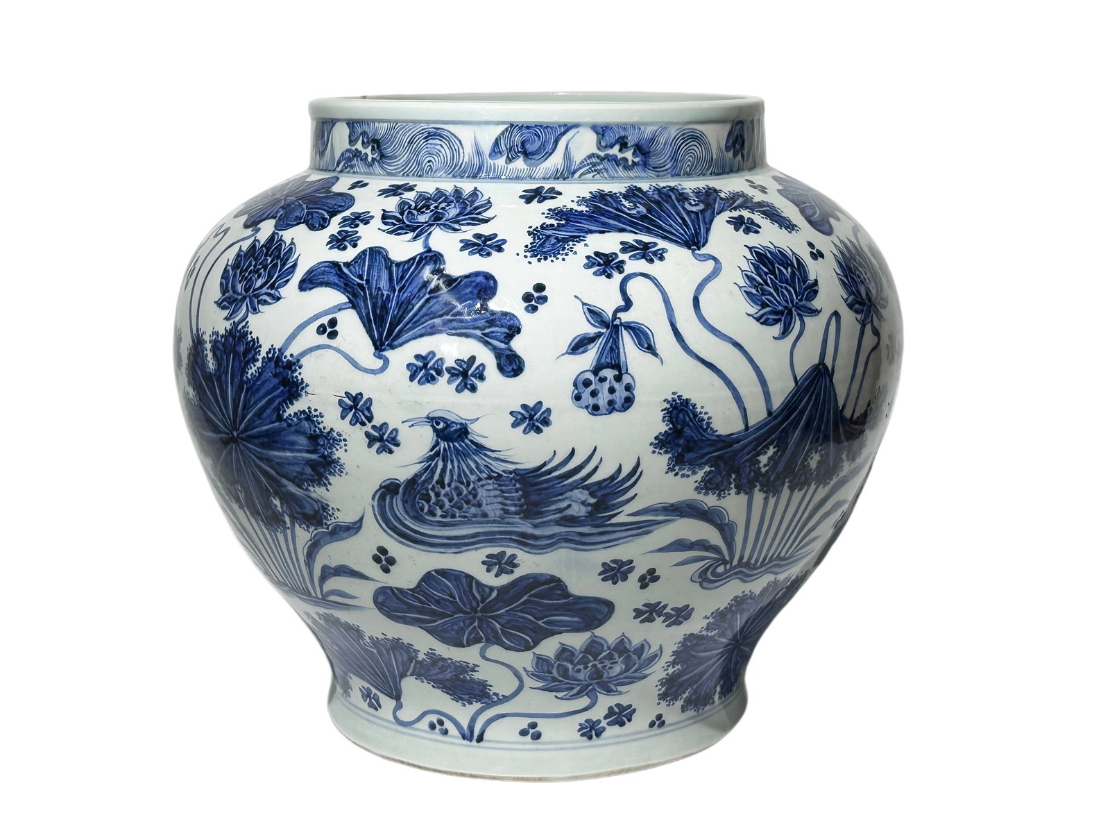 A Chinese Blue&White jar, Ming Dynasty Pr. or earlier.: Size:(Height30cm, Mouth Diameter21.5cm) Shipping:EU\HK\USA Ondoor shipping estimation:135EUR Condition:(Good Condition, No Hairlines, No Cracks, No Repairment Checked by UV&Strong Light, Age Traces)