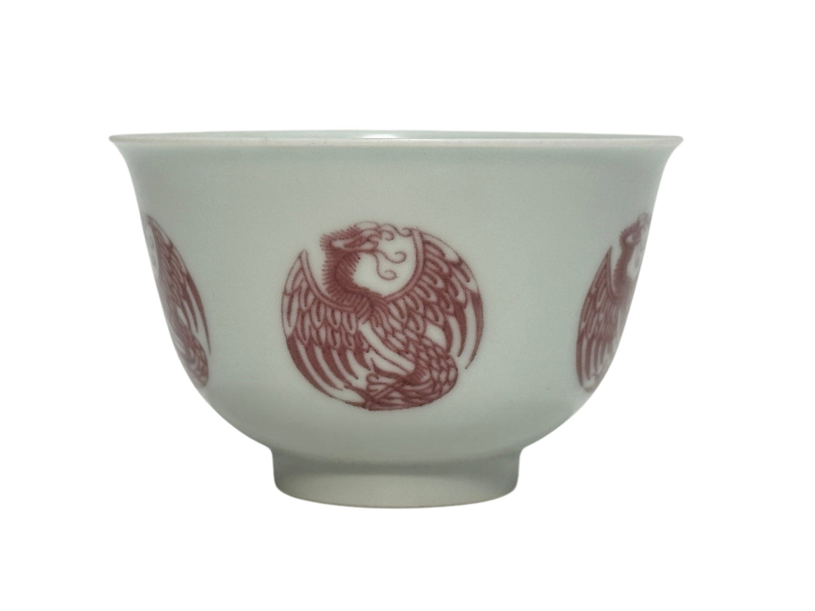 A Chinese underglaze red bowl with phoenix motif, Kang Xi Pr.: Size:(Height6cm, Mouth Diameter9.3cm) Shipping:EU\HK\USA Ondoor shipping estimation:115EUR Condition:(Good Condition, No Hairlines, No Cracks, No Repairment Checked by UV&Strong Light, Age Traces)