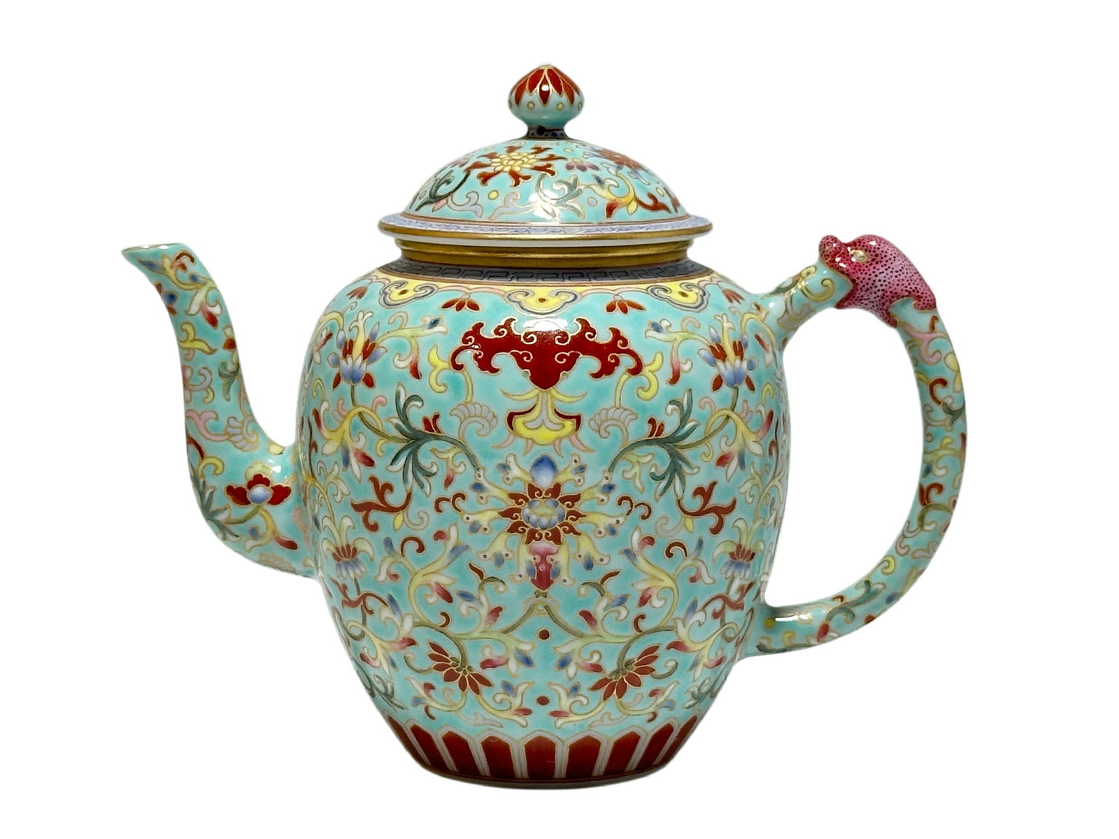 A Chinese Green-ground famille rose teapot, Qian Long Pr. (1 of 8)
