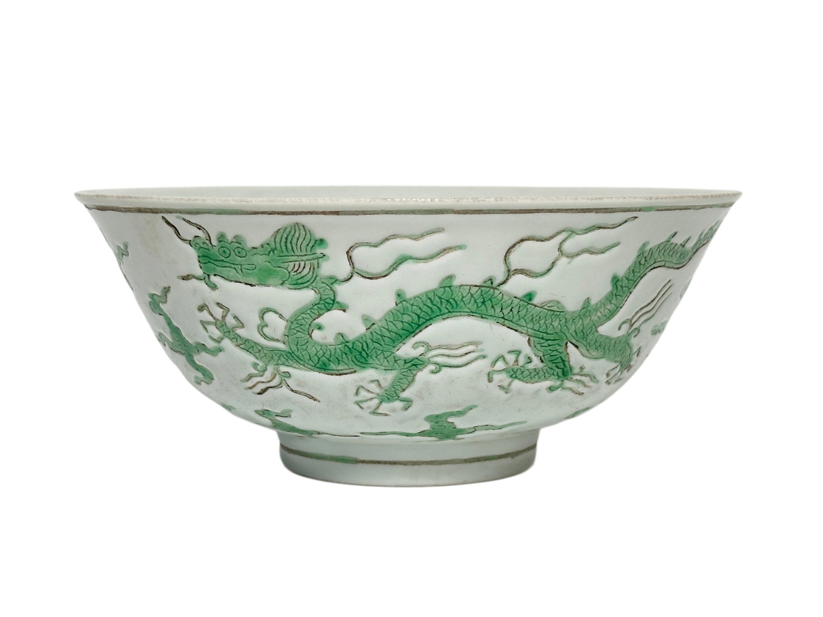 A Chinese green painted bowl with invisible engraved dragon patterns, Ming Dynasty Pr. (1 of 9)