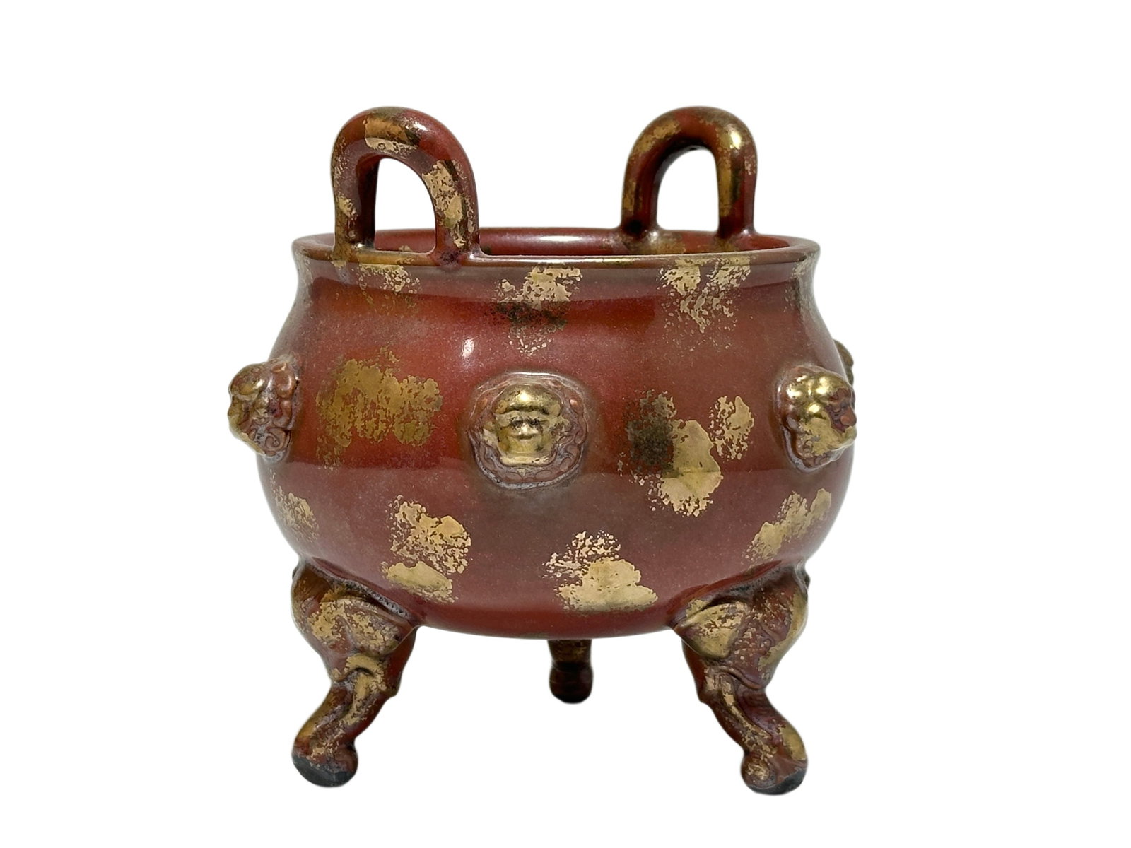 A Chinese tripodia red ground gilt incense burners, Qian Long Pr. (1 of 7)