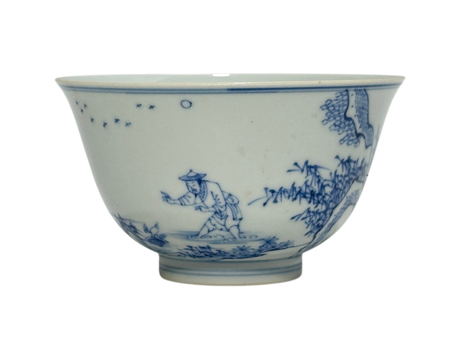 A Chinese Blue-and-white bowl with figure, Kang Xi Pr.: Size:(Height6.3cm, Mouth Diameter11cm) Shipping:EU\HK\USA Ondoor shipping estimation:115EUR Condition:(Good Condition, No Hairlines, No Cracks, No Repairment Checked by UV&Strong Light, Age Traces) Te