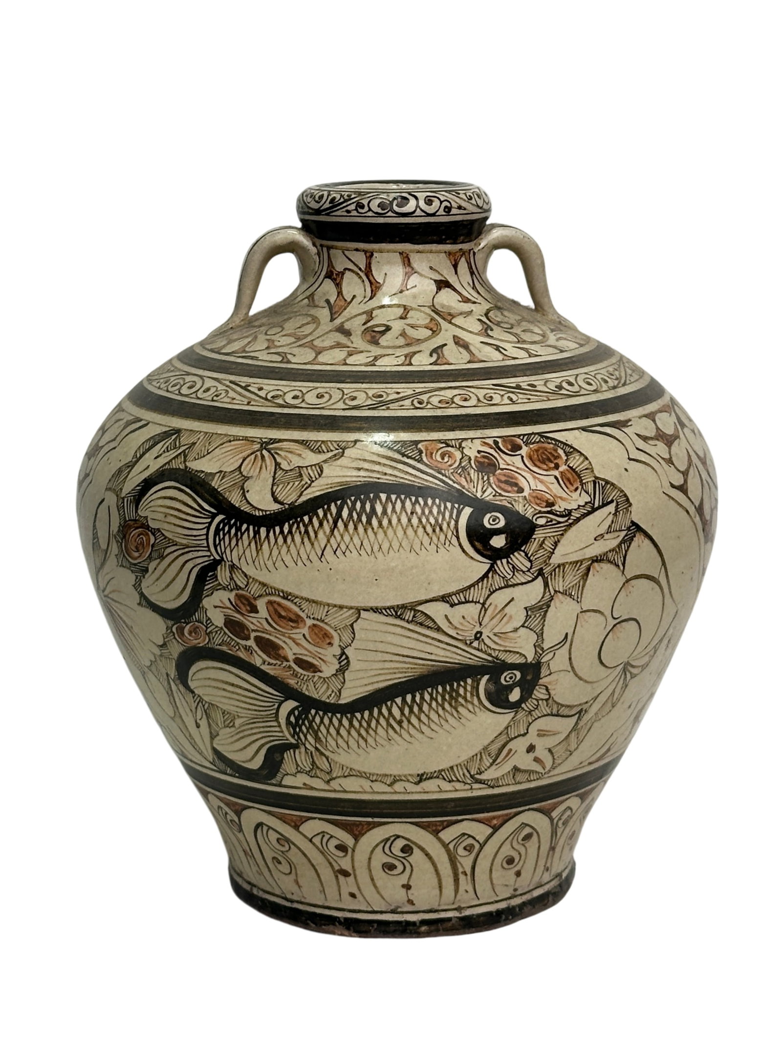 A Chinese vase with fish motif, Ming Dynasty Pr. or earlier. (1 of 9)