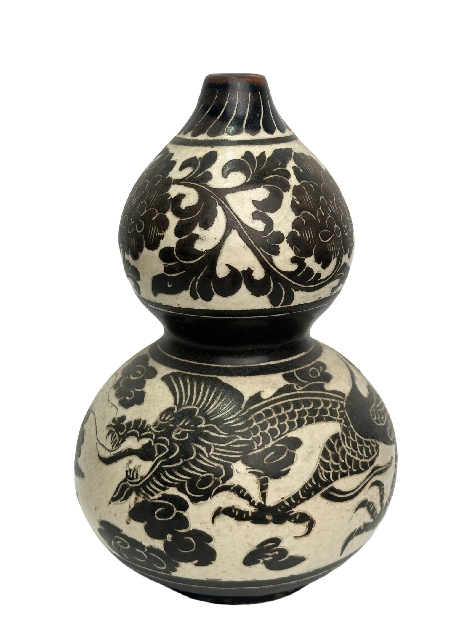 A Chinese gourd type vase, Ming Dynasty Pr. or earlier.: Size:(Height28.8cm, Mouth Diameter3cm) Shipping:EU\HK\USA Ondoor shipping estimation:115EUR Condition:(Good Condition, No Hairlines, No Cracks, No Repairment Checked by UV&Strong Light, Age Traces) Te