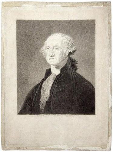Proof of a famous Washington print: WASHINGTON, George. [Geo. Washington, Esqr., Late President of the United States of America.]London: R. Cribb, 12 October 1797. Stipple engraved portrait after Gilbert Stuart, engraved by W.