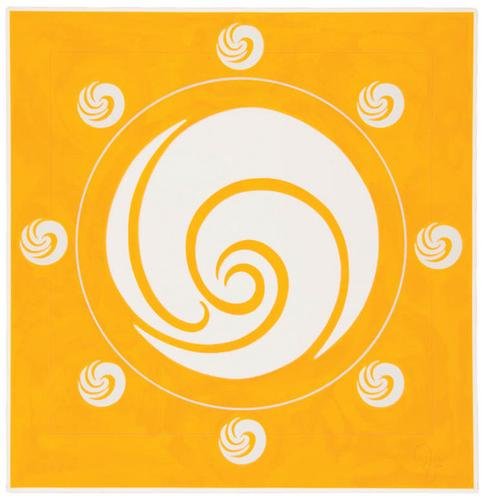 Jack Youngerman galaxy yellow-orange: Jack Youngerman (b. 1926) galaxy yellow-orangesilkscreen printed in colors with pochoir and intaglio, 1982, signed and dated, numbered 2/75, from the Yantra Series, on Arches, with full margin