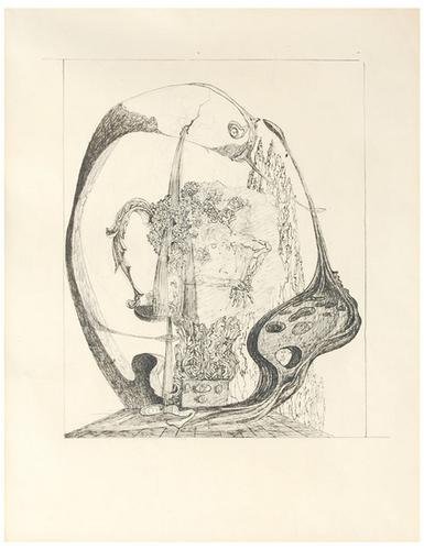 Salvador Dali Surralist Landscape drawing