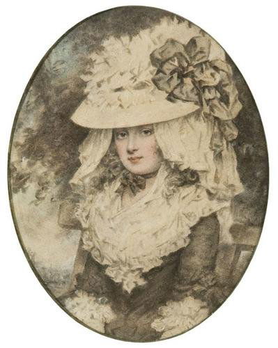 Attributed to John Downman (1750 - 1824). A group: Attributed to John Downman (1750 - 1824). A group of three portraits.Portrait of Queen Charlotte. Watercolor over pencil, heightened with white. 7 1/4 x 6 inches (18.5 x 15 cm), unframed. Ano