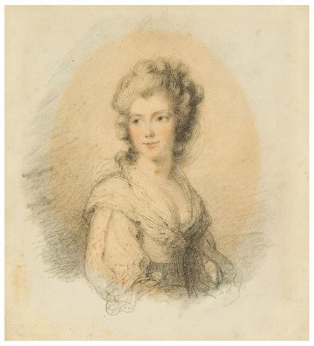 Ozias Humphry (1742 - 1810). Portrait of Georgian: Ozias Humphry (1742 - 1810). Portrait of Georgiana Duchess of Devonshire, after Thomas Gainsborough; Portrait of Lady Elizabeth Foster. Pencil, red and black chalk on paper backed with tissue
