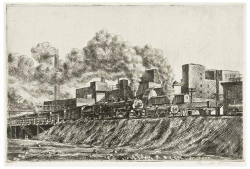 Reginald Marsh Erie Railroad and Factories (S.90): Reginald Marsh (1898-1954) Erie Railroad and Factories (S.90)Etching, engraving and drypoint, 1930, signed in pencil, inscribed '#6', sixth state (of 6), the edition was approximately 50, on l