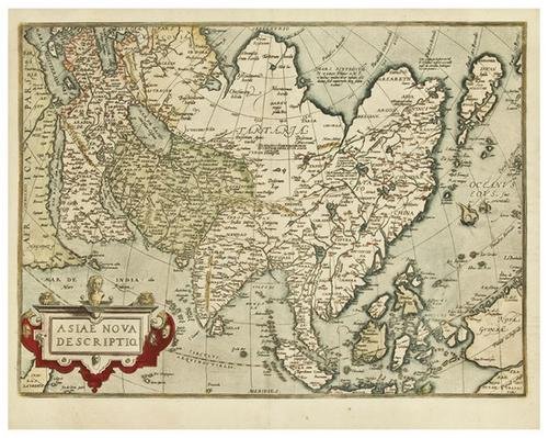 ORTELIUS, Abraham (1527 - 1598). Asia Nova Descrip: ORTELIUS, Abraham (1527 - 1598). Asia Nova Descriptio and Europae.[Antwerp: c.1575]. Two hand-colored double-page engraved maps (420 x 510 mm). Latin text on verso. Condition: both backed with