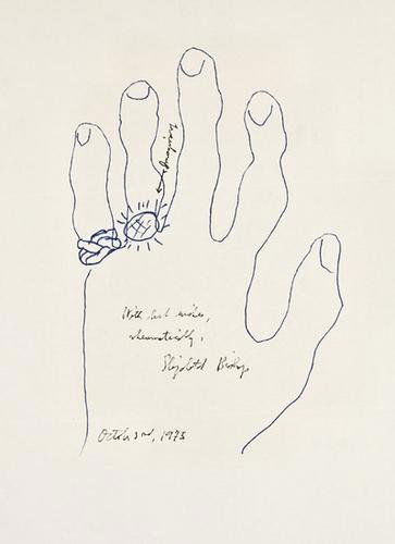 Elizabeth BISHOP (American, 1911 - 1979) Self-port: Elizabeth BISHOP (American, 1911 - 1979) Self-portrait.blue and black ink on paper, 1975 10 1/4 x 8 3/8 inches (260 x 215 mm) signed Britton, p. 84 Bishop won a Pulitzer Prize for Poetry in