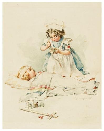 HUMPHREY, [Bogart], Maud (1865 - 1940) The Return: HUMPHREY, [Bogart], Maud (1865 - 1940) The Returning Hero Watercolor and pencil (230 x 190 mm). signed and dated '1898'. Cover design of Gallant Little Patriots, New York: Frederick A. Stoke