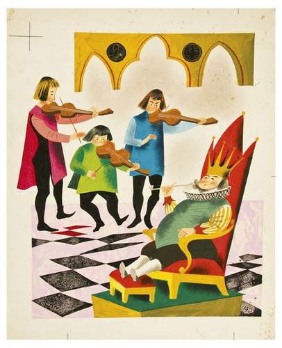 WEISGARD, Leonard (1916 - 2000) Old King Cole: WEISGARD, Leonard (1916 - 2000) Old King ColeTempera (360 x 315 mm). Illustration for The Family Mother Goose, New York: Harper & Brothers, 1951, p. 19. Condition: some marginal mold. Ca