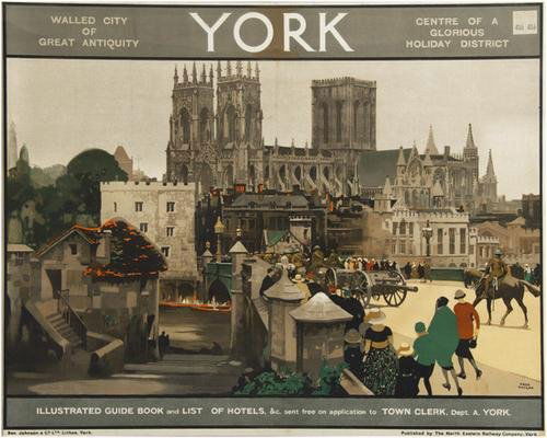 TAYLOR, Fred YORK, LNER: TAYLOR, Fred RI. YORK, LNERlithograph in colours, c.1930, condition A, printed by Ben Johnson & Co., Ltd., York, backed on linen 40 x 50ins. (101 x 127cm.)