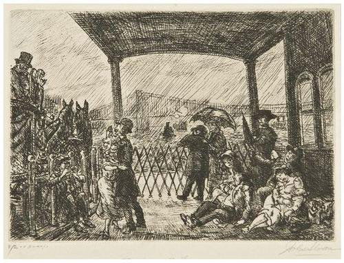 John Sloan (1871-1951) Twenty-Fifth Anniversary (M: John Sloan (1871-1951) Twenty-Fifth Anniversary (M.226), Their Appointed Rounds (M.304), Wake of the Ferry (M.313)Three etchings, each signed and titled in pencil, numbered variously, on wove
