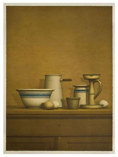 William H Bailey (b.1930) Still Life with Eggs, Ca: William H Bailey (b.1930) Still Life with Eggs, Candlestick and BowlLithograph printed in colors, 1976, signed inpencil verso, numbered 100/200, on wove paper,the full sheet printed to the edg