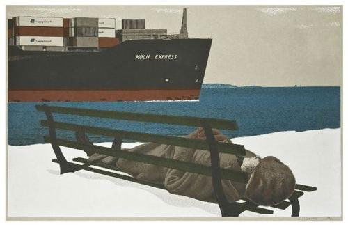 David Alexander Colville (b.1920) Koln Express: David Alexander Colville (b.1920) Koln ExpressSilkscreen printed in colors, 1986, signed anddated in pencil, numbered 39/70, on wove paper,with full margins, in good condition440 x 700 mm (17