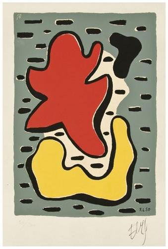 Fernand Leger (1881-1955) Red and Yellow Compositi: Fernand Leger (1881-1955) Red and Yellow CompositionScreenprint printed in colors, 1950, signed inblack ink, numbered 56/200, on wove paper, withfull margins, in good condition apart from mino