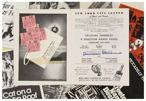 WILLIAMS, Tennessee (1911- 1983). Group of signed: WILLIAMS, Tennessee (1911- 1983). Group of signed programs.Group of 8 playbills, 1951-1980, signed mostly on the title pages, comprising: 1) "The Rose Tattoo", Martin Beck Theater, NYC, 1951,