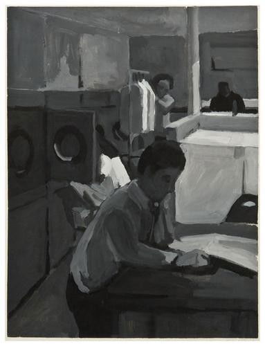 Michael David (b. 1954) Laundromat Scene: Michael David (b. 1954) Laundromat SceneAcrylic on paper, 1985, signed lower right 710 x 480 mm (28 x 19 in)