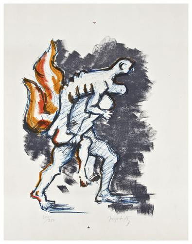 Jacques Lipchitz (1891 - 1973) Two men running fro: Jacques Lipchitz (1891 - 1973) Two men running from fireLithograph printed in colors, signed in pencil, numbered 200/250, on wove paper, with full margins, in good condition480 x 360 mm (18 1/