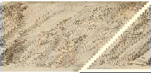 attributed to Bernardino India (1528-1590) Gatheri: attributed to Bernardino India (1528-1590) Gathering at the AltarPen and ink on paper, artist glyph lower right82 x 177 mm (3 1/4 x 7 in)