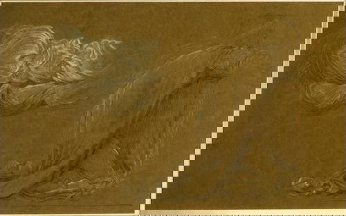 [19th CENTURY ENGLISH] Two studies: [19th CENTURY ENGLISH] Two studiesSir William Blake Richmond (1842-1921), Drapery and kneeling figure, pencil with chalk on paper; with George Chinnery (1774-1852), Study of hands, graphite on