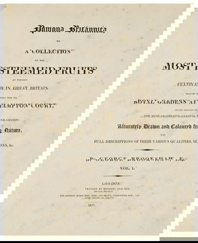 BROOKSHAW, George (1751-1823) Pomona Britannica; o: BROOKSHAW, George (1751-1823) Pomona Britannica; or, aa collection of the most esteemed fruits at present cultivated in Great Britain. London: Bensley and Son, for Longmans, Hurst, Rees, Orm