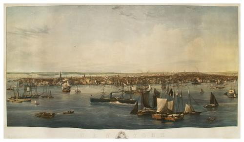 NEW YORK - After John W. HILL New York: NEW YORK - After John W. HILL New YorkF & G.W. Smith, 1855. Large hand-colored engraving (875 x 1385 mm). After the painting by J.W. Smith, engraved by C. Mottram. This being a proof copy